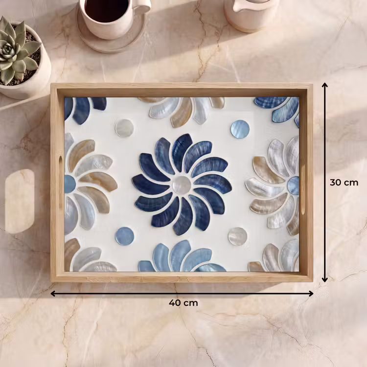 Tray - Flowers - Mother-of-Pearl - Abstract - Pattern - Blue — 8