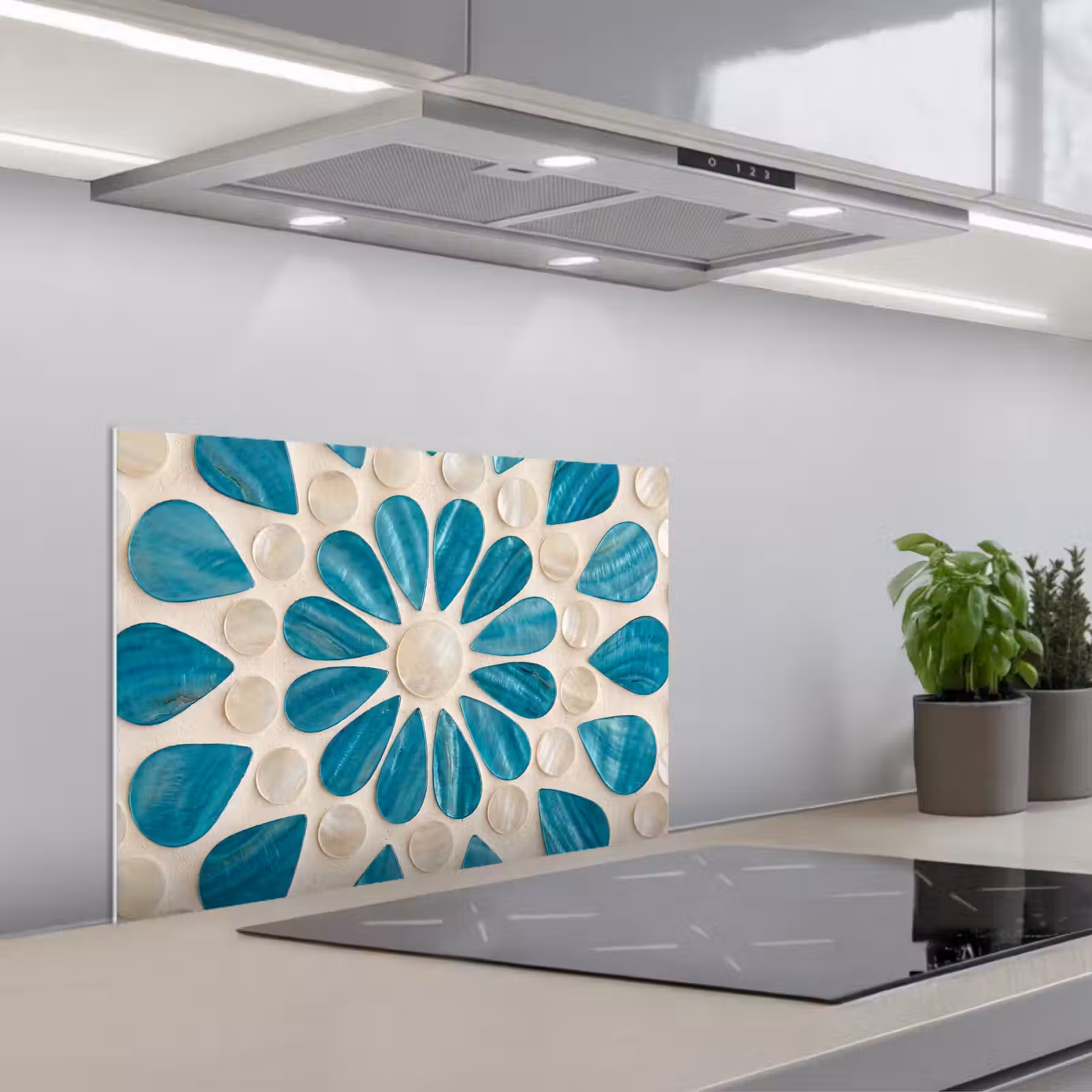 Kitchen splashback for hob - Pattern - Mosaic - Shells - Abstract - Turquoise — 1