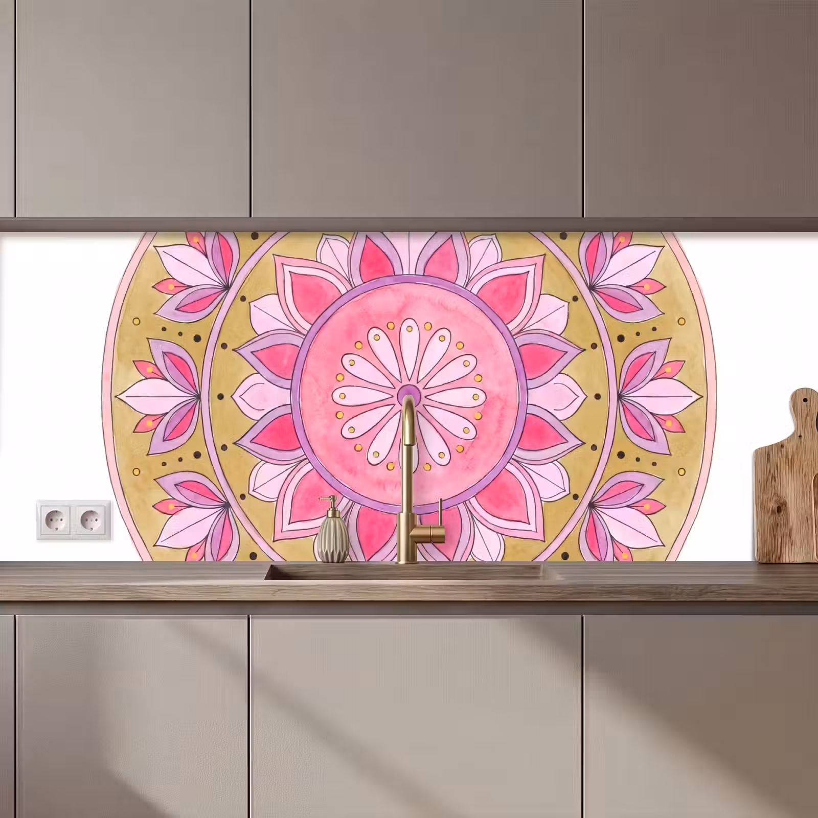 Kitchen splashback - Mandala - Pattern - Art - Watercolor - Pink — 1