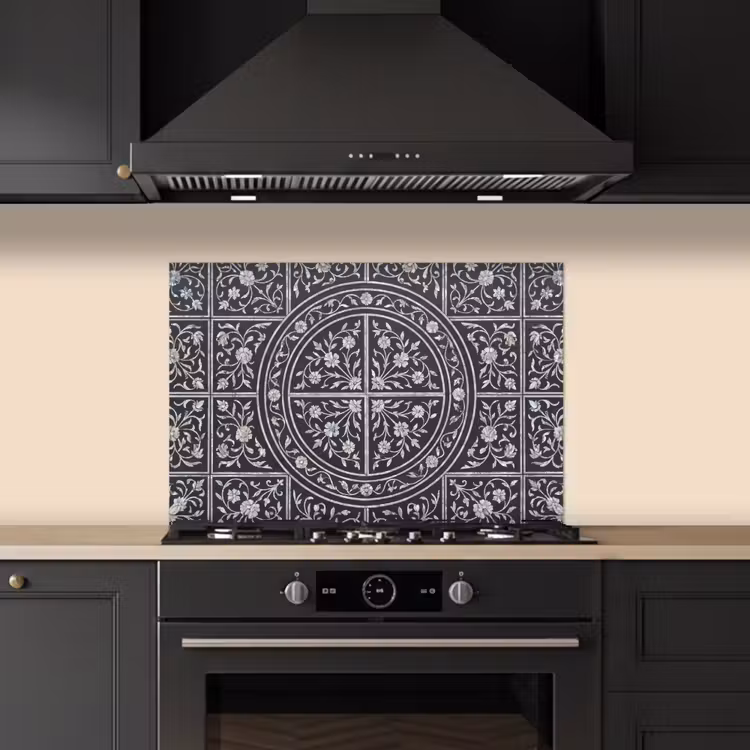 Kitchen splashback for hob - Pattern - Floral Motif - Decorative - Classic - Black — 5