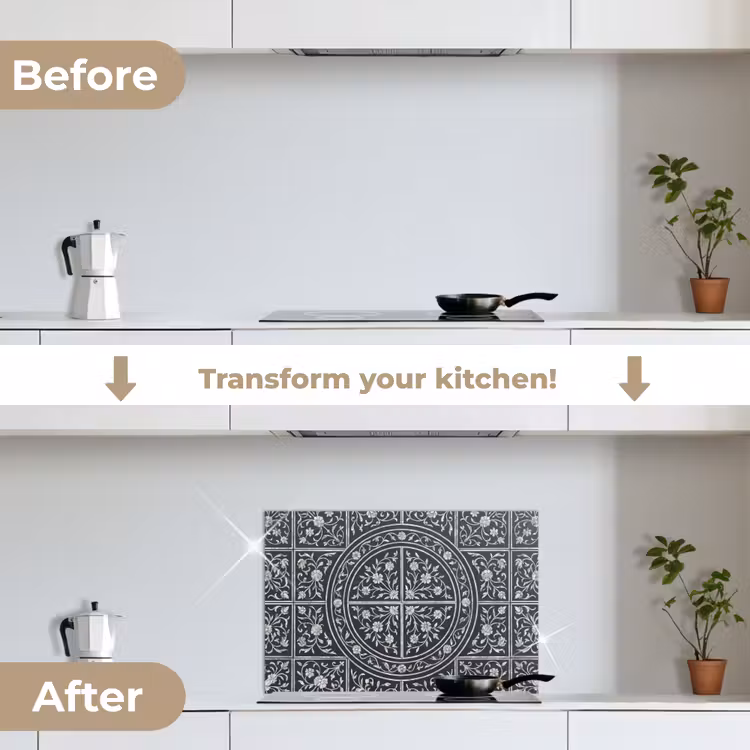 Kitchen splashback for hob - Pattern - Floral Motif - Decorative - Classic - Black — 7