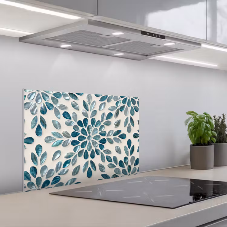 Kitchen splashback for hob - Pattern - Leaves - Abstract - Modern - Turquoise — 1