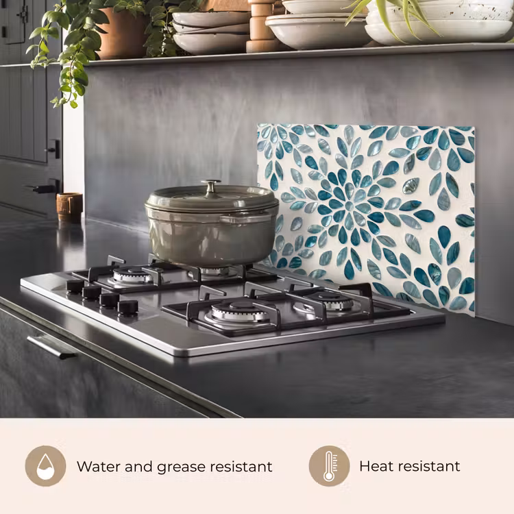 Kitchen splashback for hob - Pattern - Leaves - Abstract - Modern - Turquoise — 2