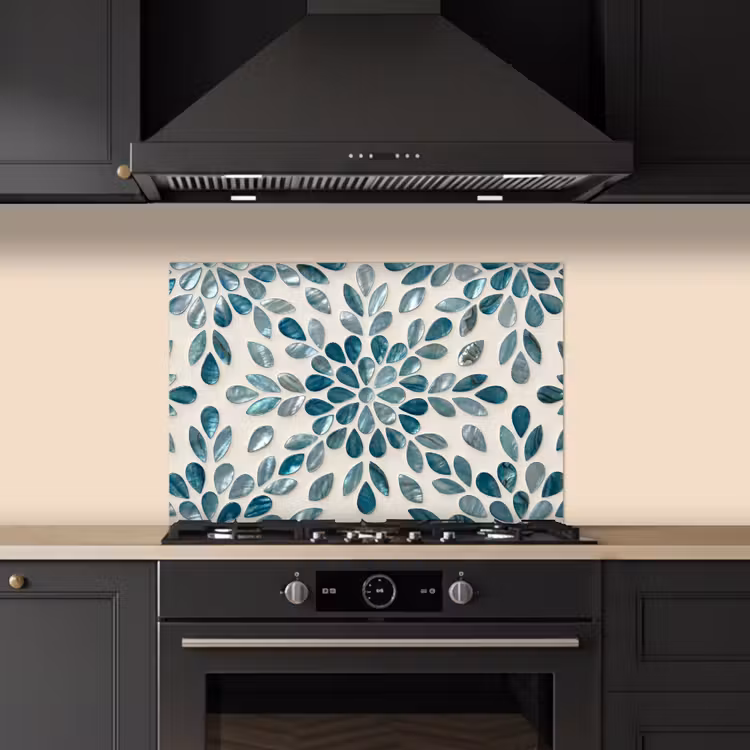 Kitchen splashback for hob - Pattern - Leaves - Abstract - Modern - Turquoise — 5