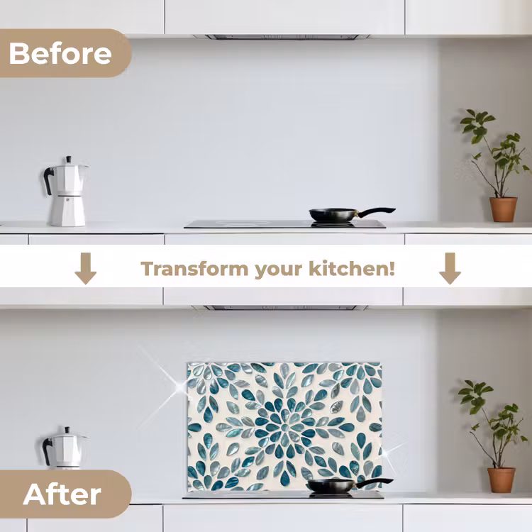 Kitchen splashback for hob - Pattern - Leaves - Abstract - Modern - Turquoise — 7