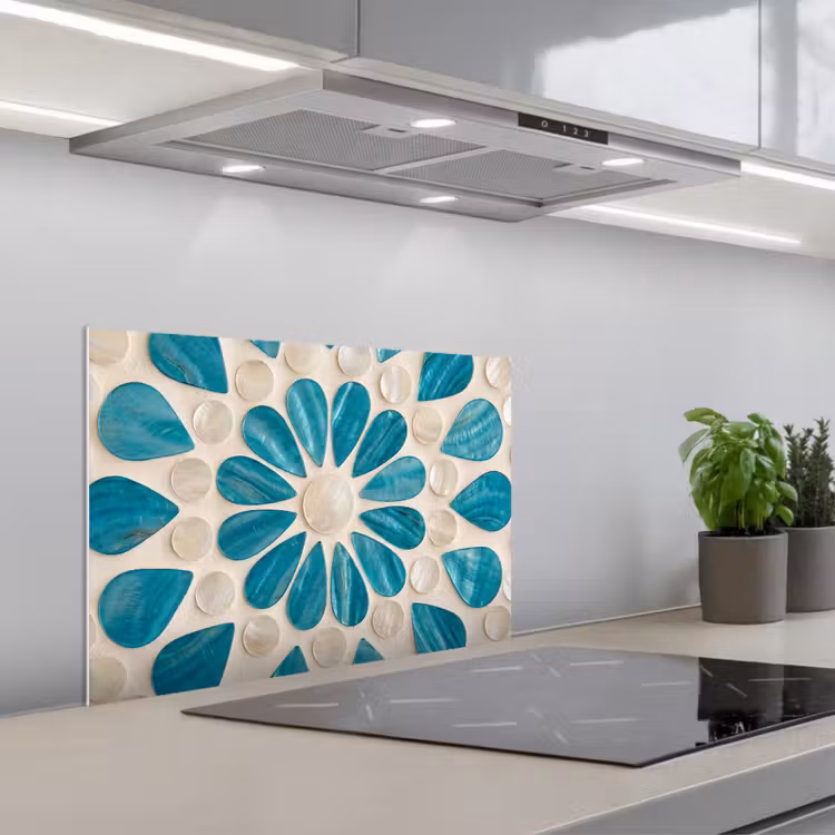 Kitchen splashback for hob - Pattern - Mosaic - Shells - Abstract - Turquoise — 1