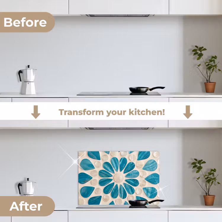 Kitchen splashback for hob - Pattern - Mosaic - Shells - Abstract - Turquoise — 7