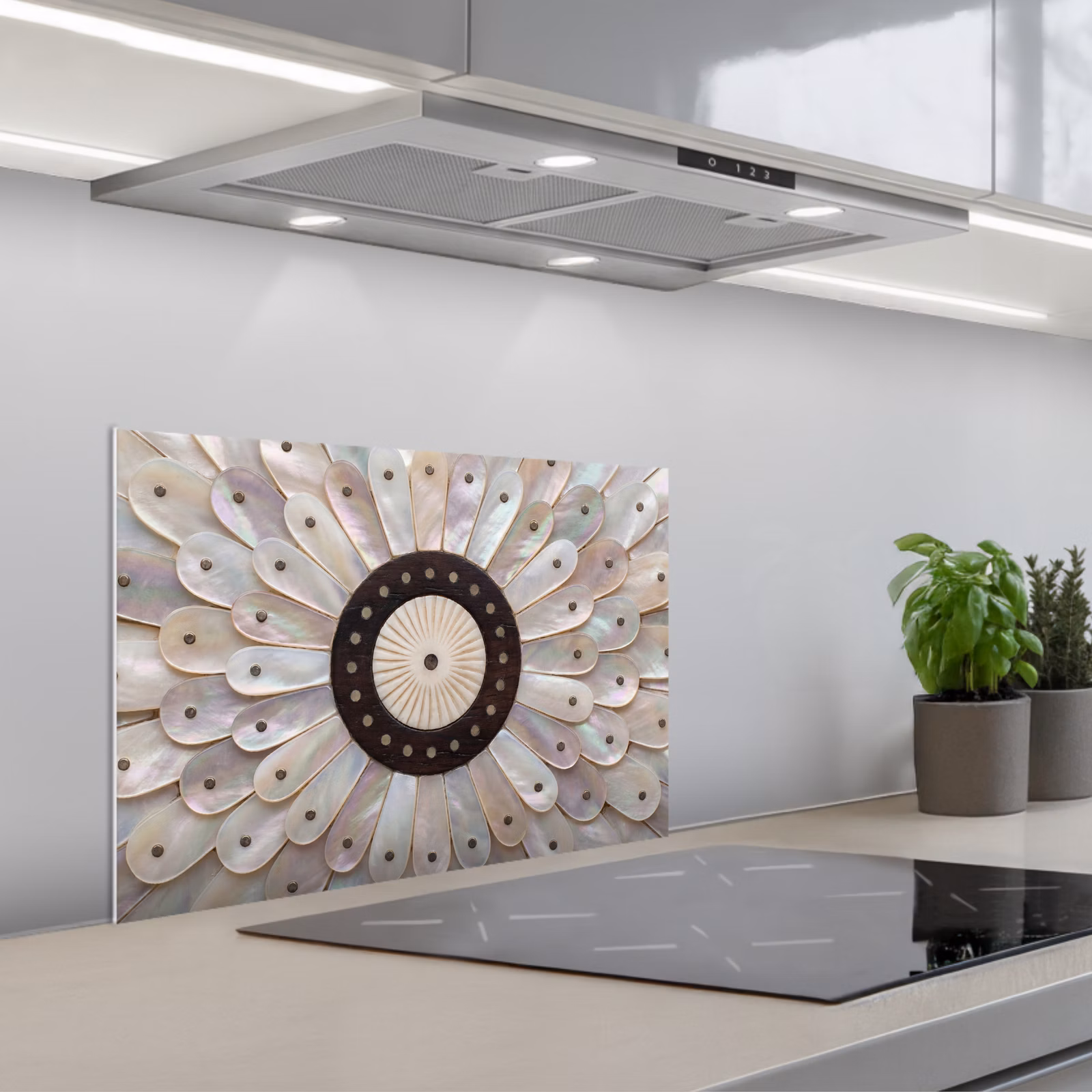 Kitchen splashback for hob - Mother-of-Pearl - Pattern - Decoration - Craft - White — 1