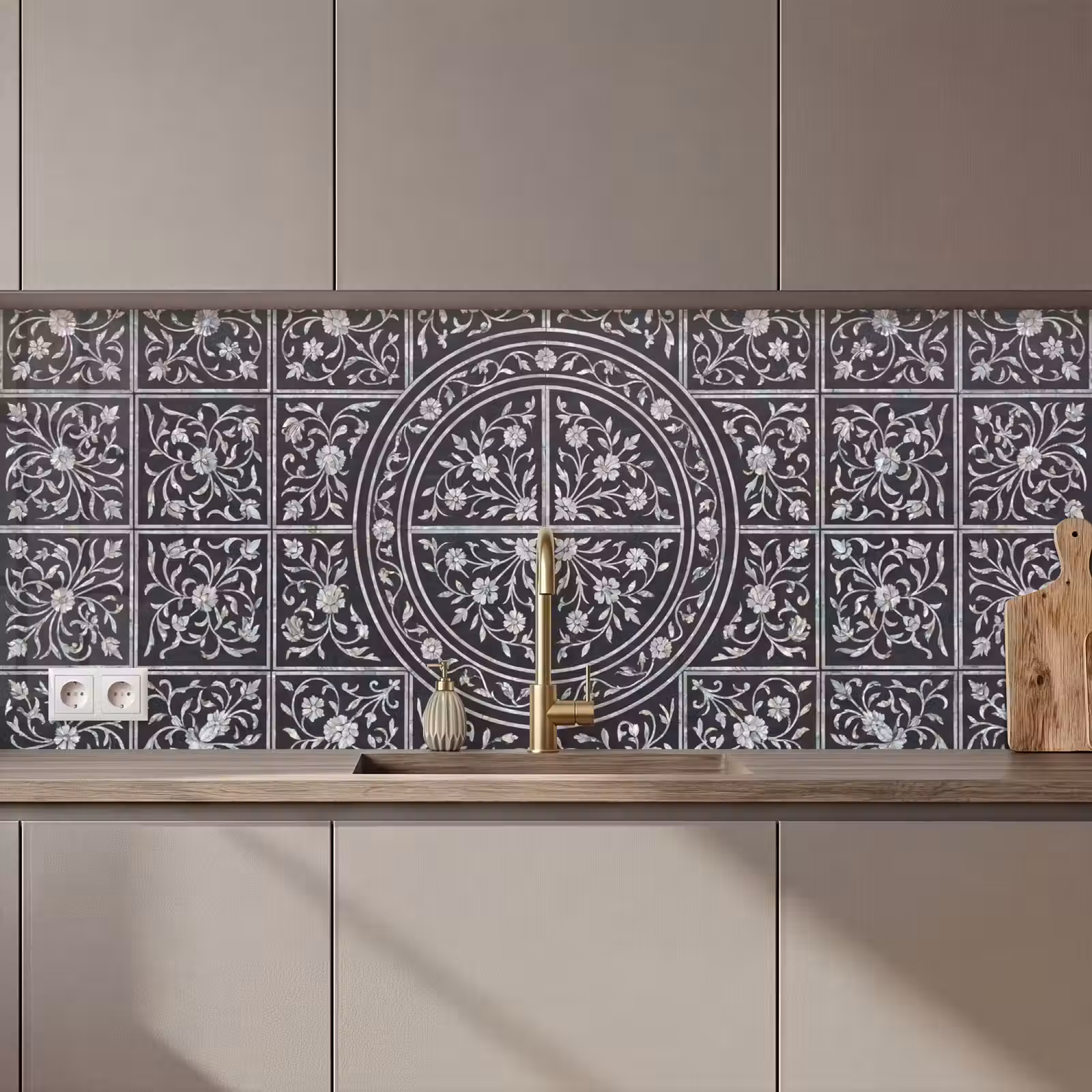 Kitchen splashback - Pattern - Floral Motif - Decorative - Classic - Black — 1