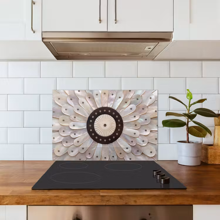 Kitchen splashback for hob - Mother-of-Pearl - Pattern - Decoration - Craft - White — 3