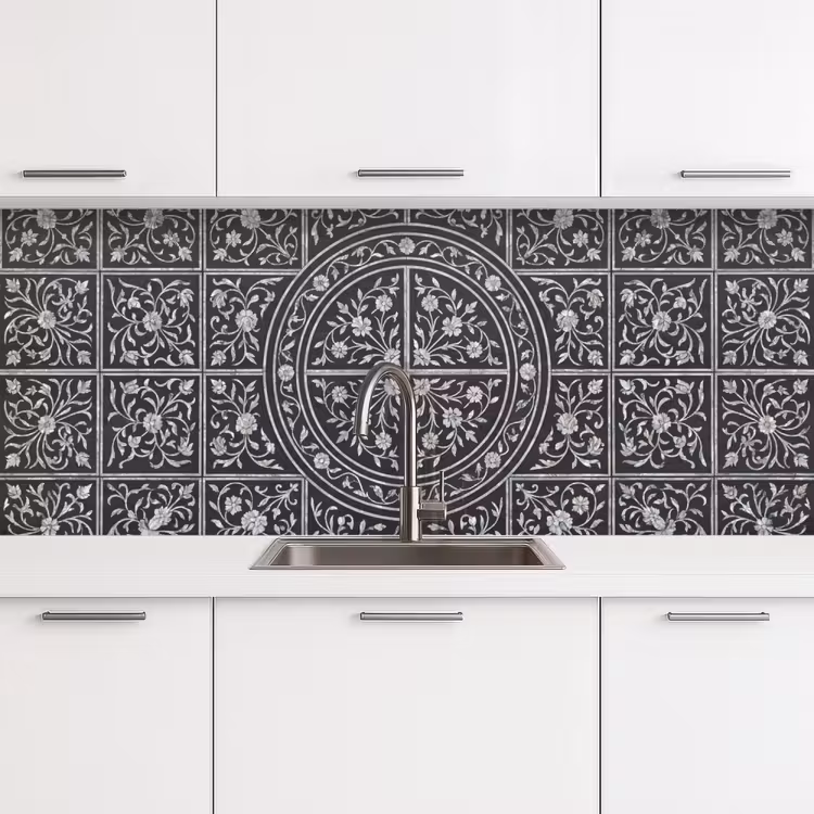 Kitchen splashback - Pattern - Floral Motif - Decorative - Classic - Black — 4