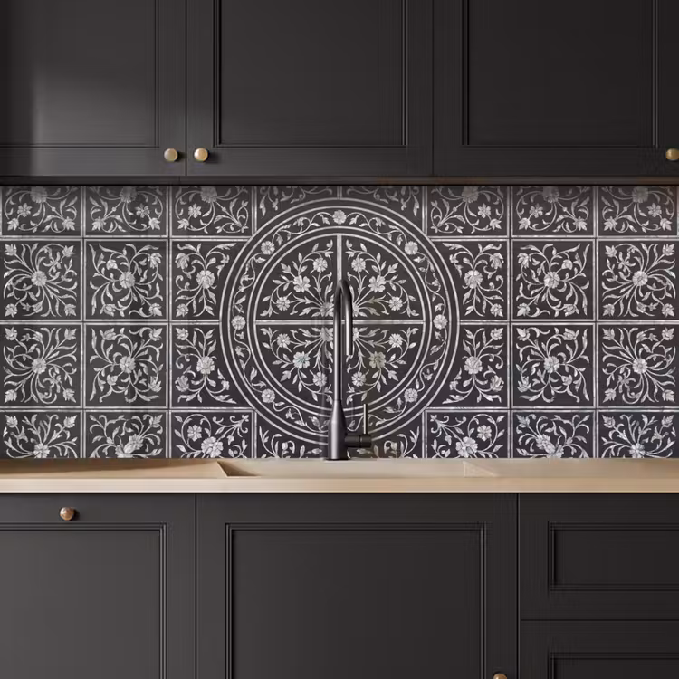 Kitchen splashback - Pattern - Floral Motif - Decorative - Classic - Black — 6