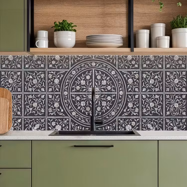 Kitchen splashback - Pattern - Floral Motif - Decorative - Classic - Black — 8