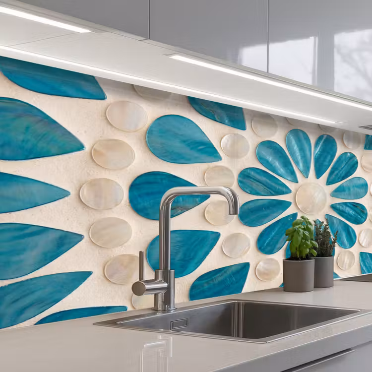 Kitchen splashback - Pattern - Mosaic - Shells - Abstract - Turquoise — 2