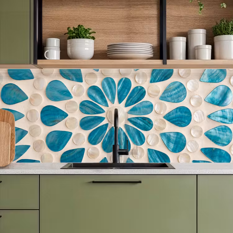 Kitchen splashback - Pattern - Mosaic - Shells - Abstract - Turquoise — 8