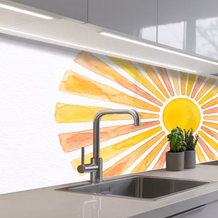 Kitchen splashback - Sun - Rays - Watercolor - Yellow - Abstract — 2