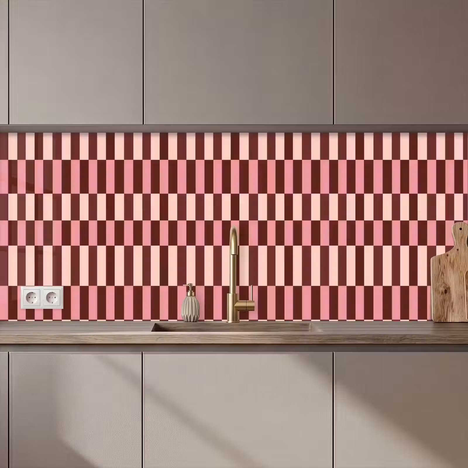 Kitchen splashback - Pink - Red - Cubes — 1