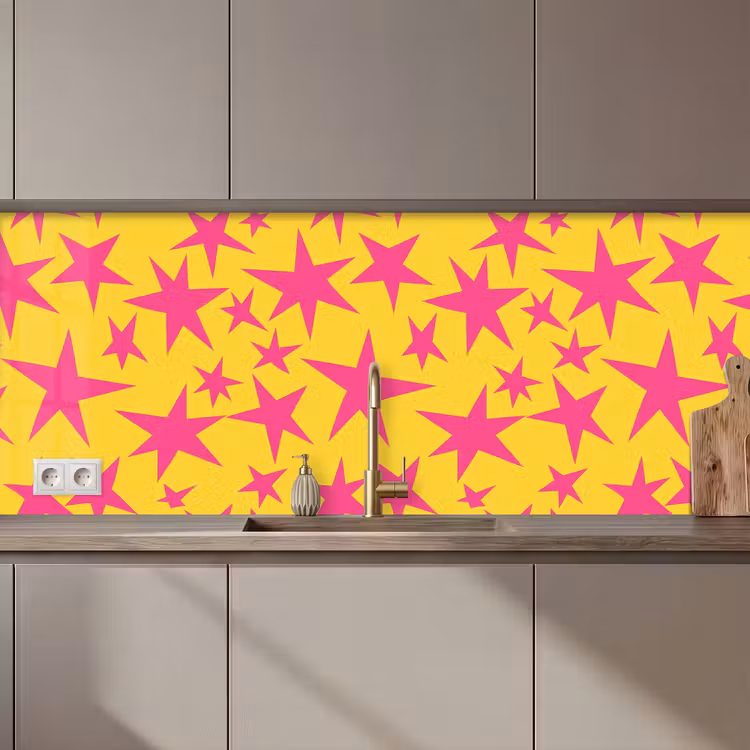 Kitchen splashback - Stars - Pattern - Pink - Yellow — 1