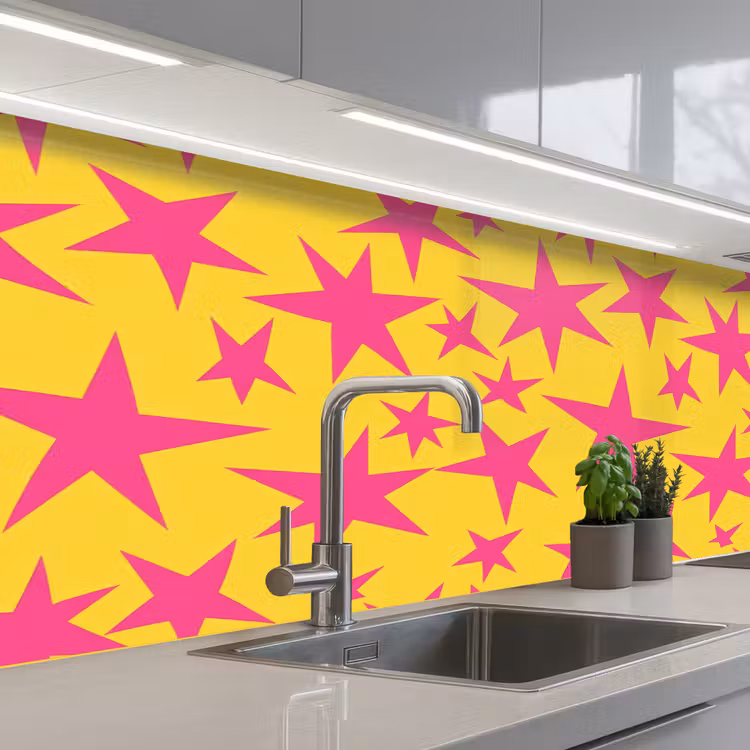 Kitchen splashback - Stars - Pattern - Pink - Yellow — 2
