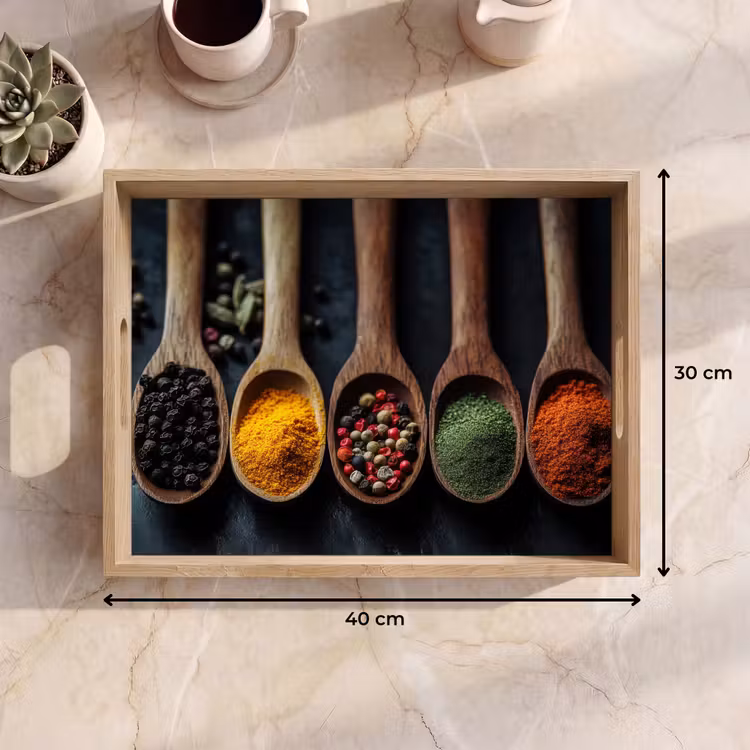 Tray - Wooden - Spoons - Spices - Herbs — 8