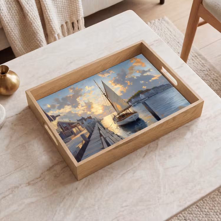 Tray - Sailboat - Sun - Pier - Wood — 2