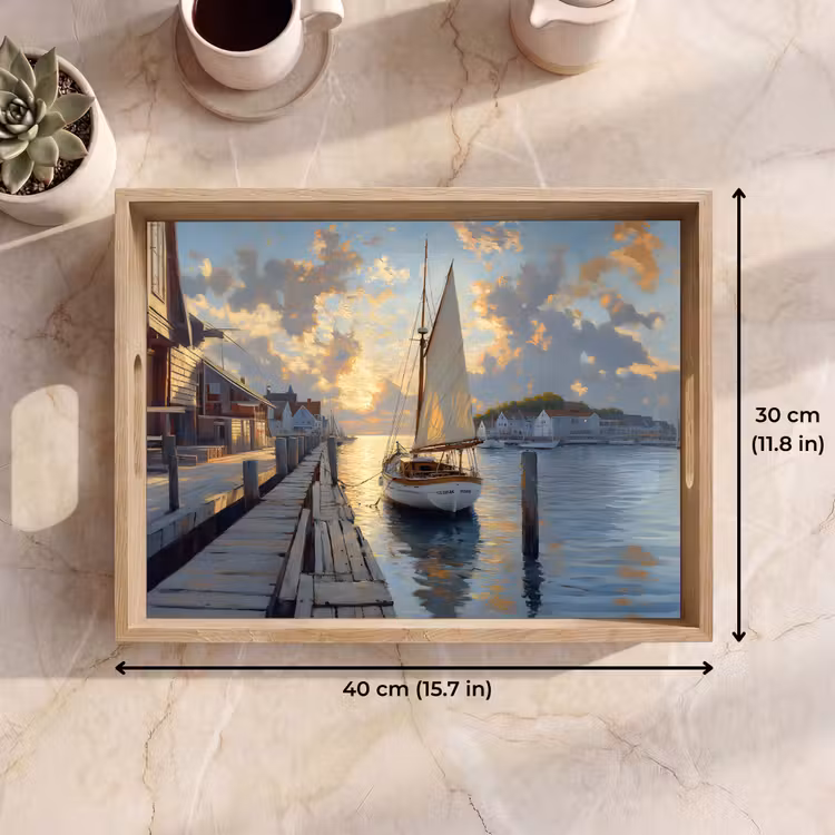 Tray - Sailboat - Sun - Pier - Wood — 7