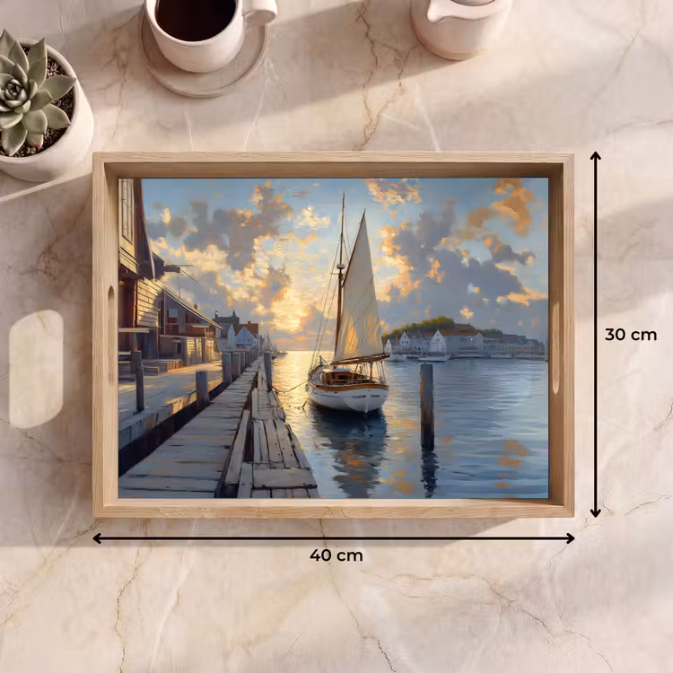 Tray - Sailboat - Sun - Pier - Wood — 8