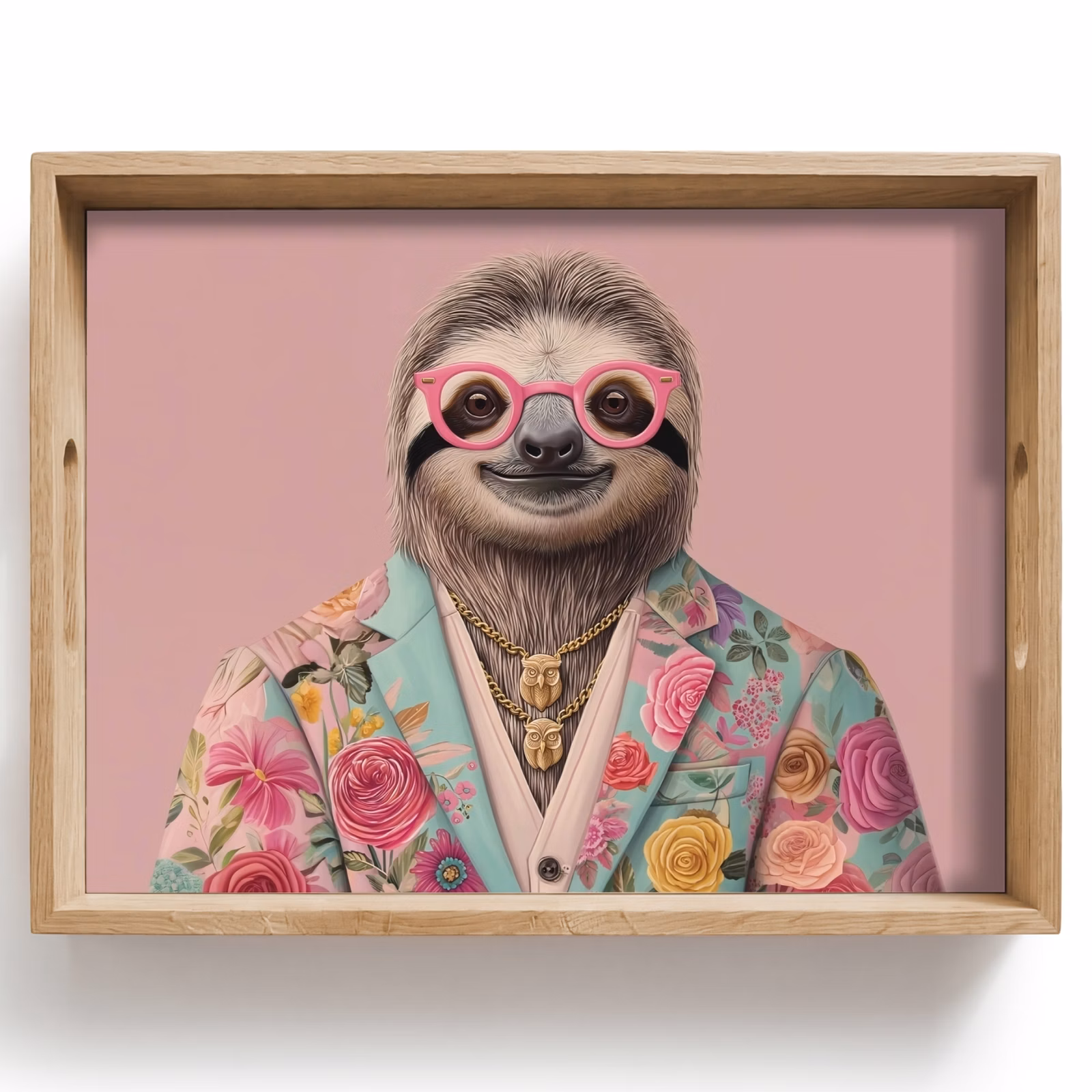 Tray - Sloth - Floral print - Glasses - Pink — 1