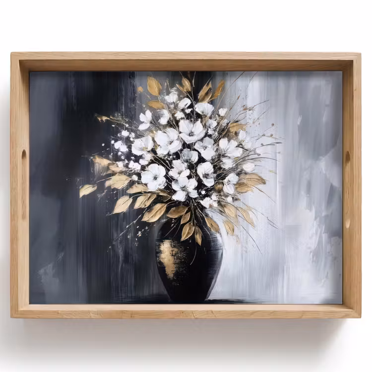 Tray - Flowers - White - Vase - Abstract — 1