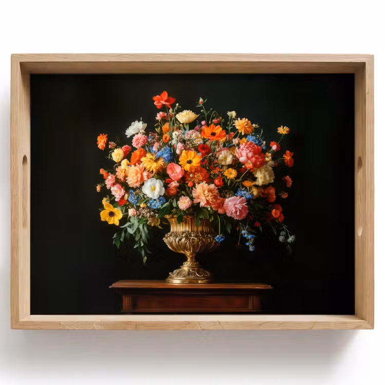 Tray - Gold - Flowers - Colors - Vase — 1