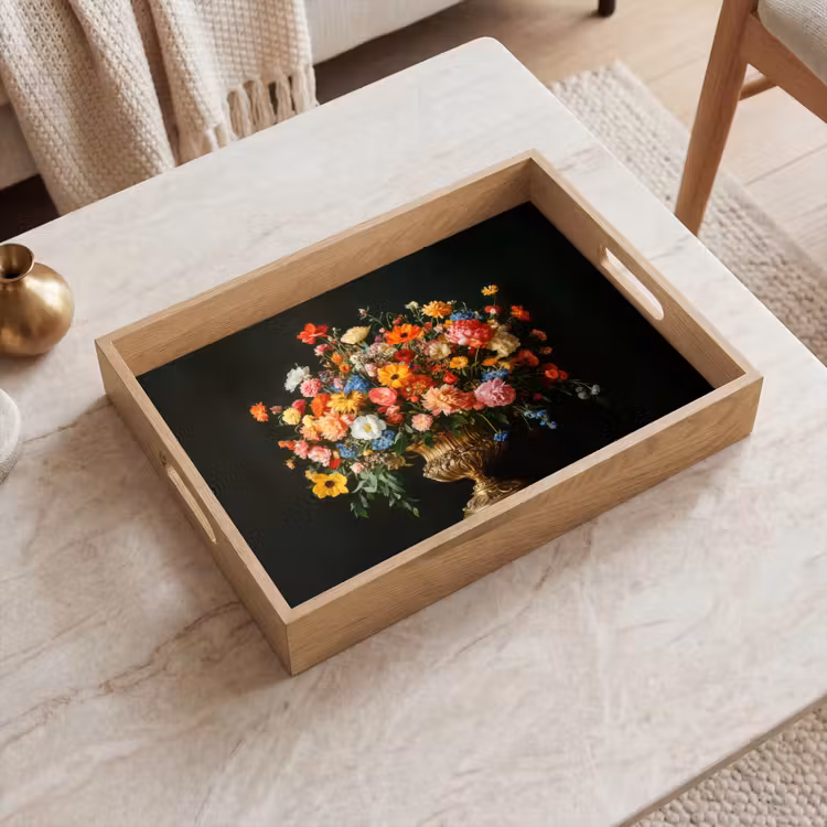 Tray - Gold - Flowers - Colors - Vase — 2