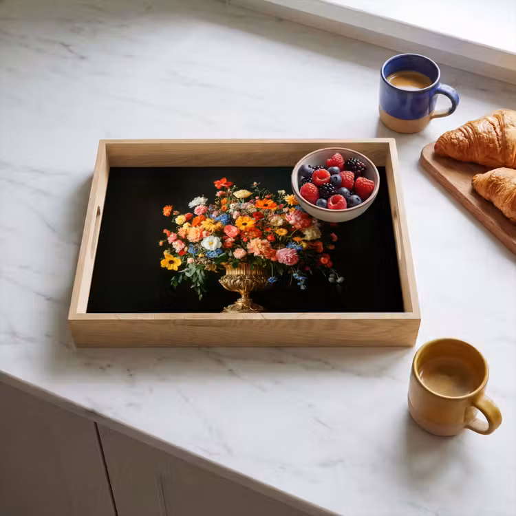 Tray - Gold - Flowers - Colors - Vase — 3