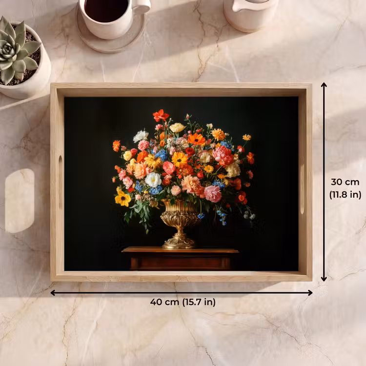 Tray - Gold - Flowers - Colors - Vase — 7