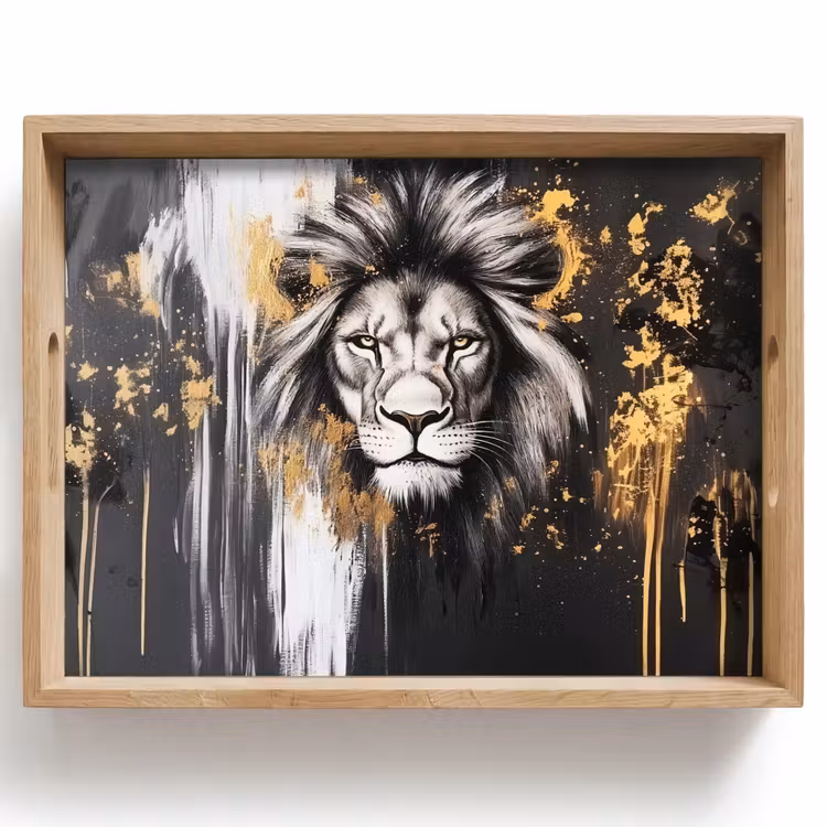 Tray - Lion - Portrait - Paint splashes - Gray — 1