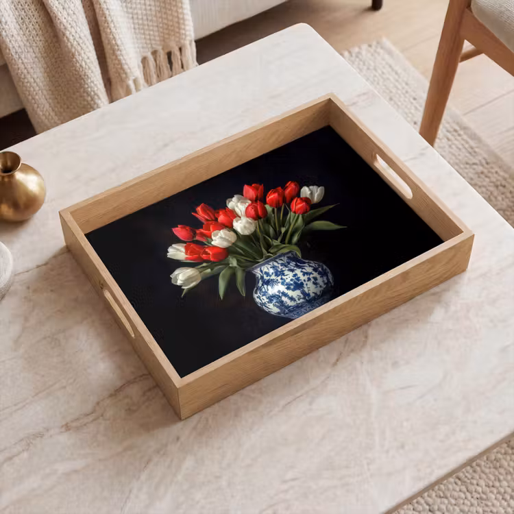 Tray - Red - Flowers - Tulips - Vase — 2