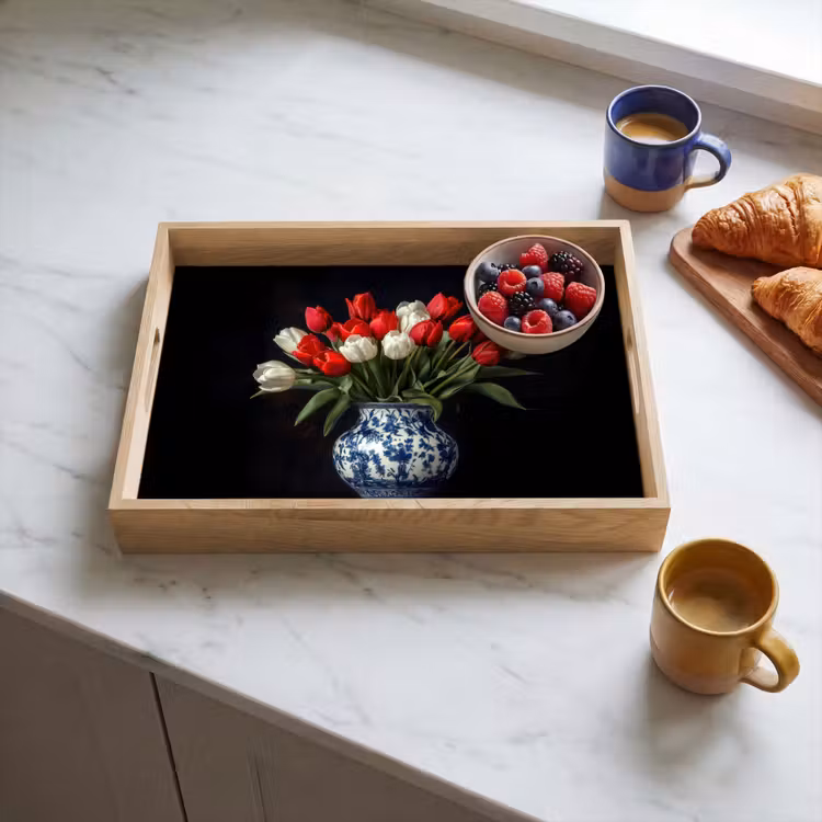 Tray - Red - Flowers - Tulips - Vase — 3