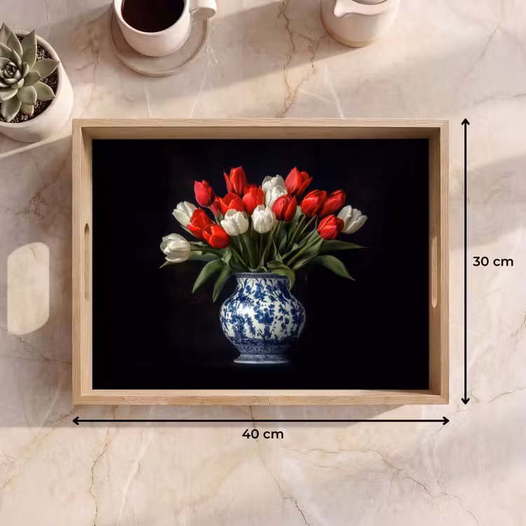 Tray - Red - Flowers - Tulips - Vase — 8