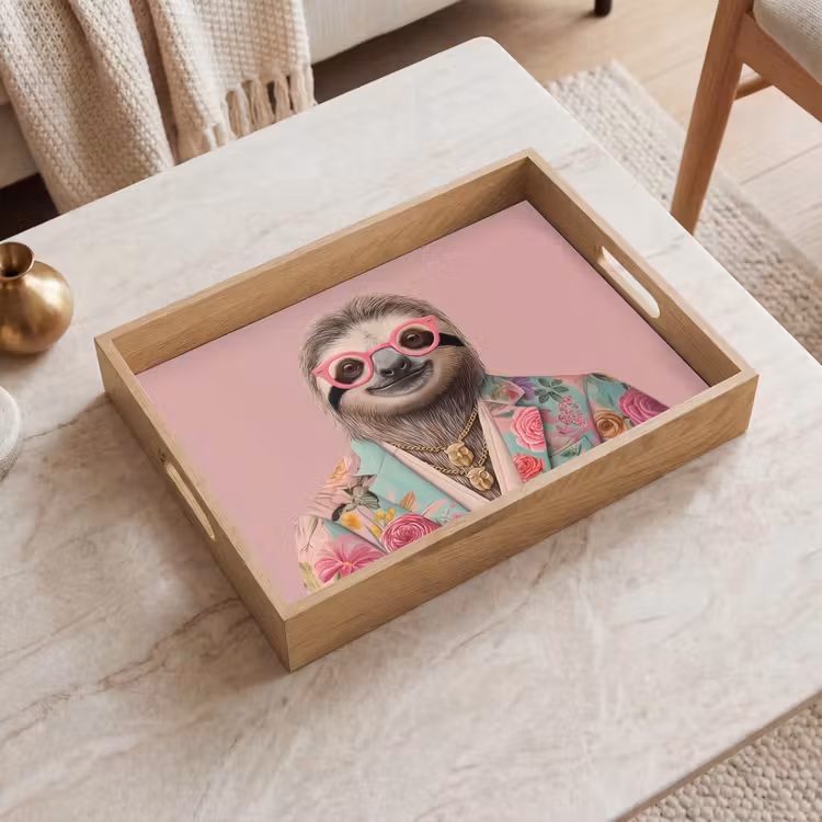 Tray - Sloth - Floral print - Glasses - Pink — 2