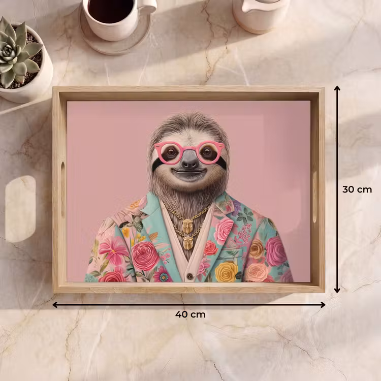 Tray - Sloth - Floral print - Glasses - Pink — 8