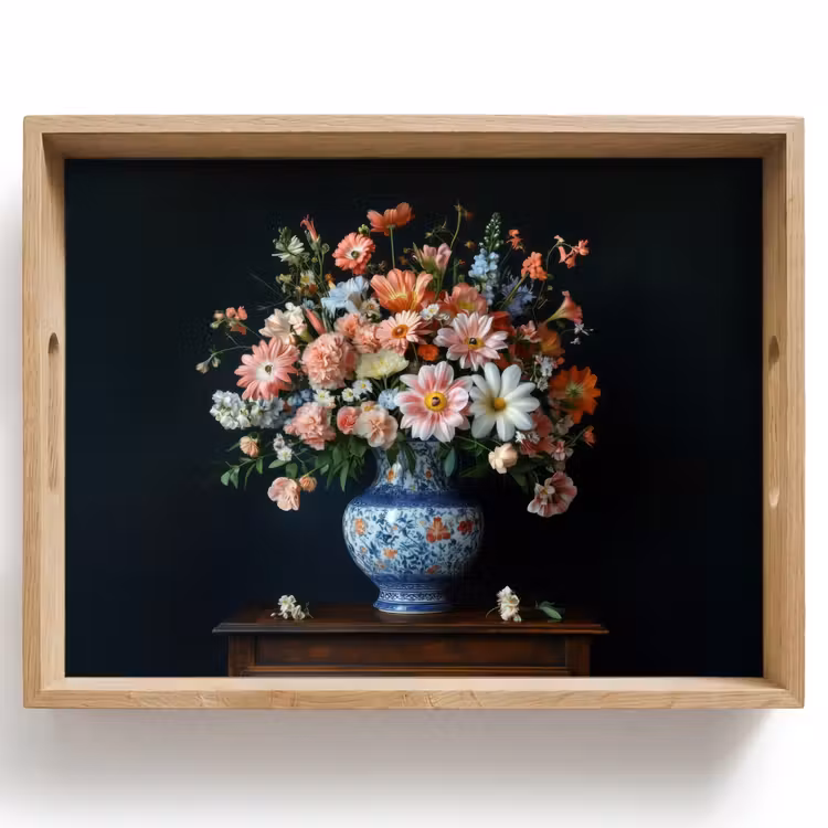 Tray - Wood - Vase - Colors - Flowers — 1
