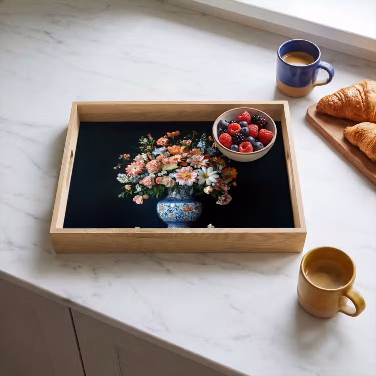 Tray - Wood - Vase - Colors - Flowers — 3