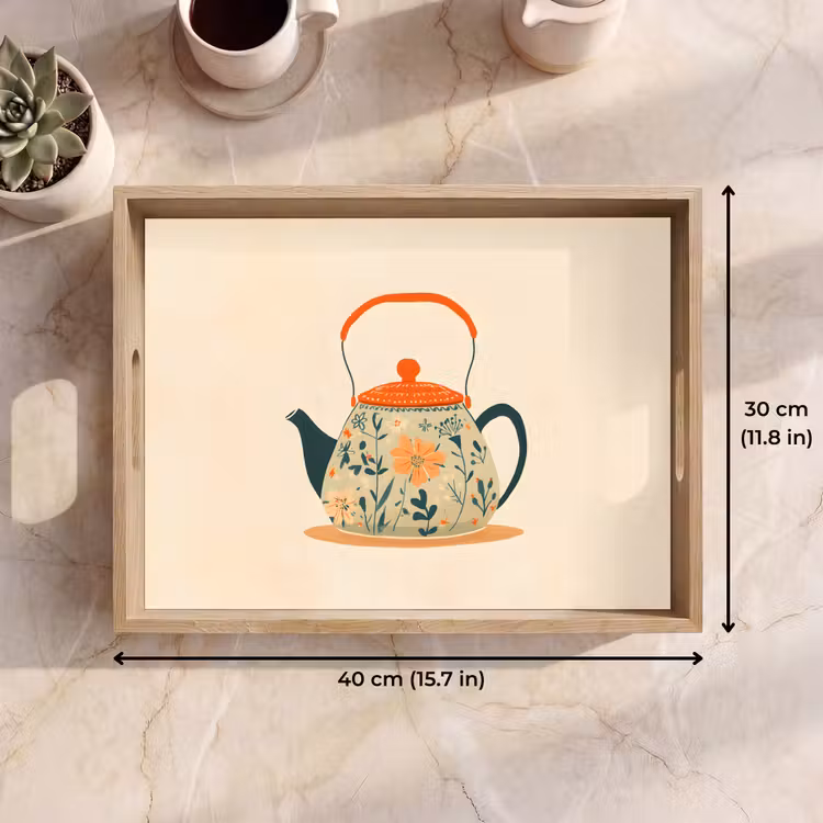 Tray - Orange - Teapot - Flowers - Leaves — 7