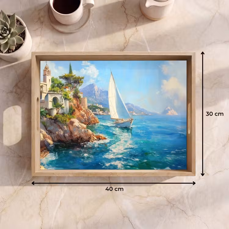 Tray - Sailboat - Rocks - Coast - Houses — 8