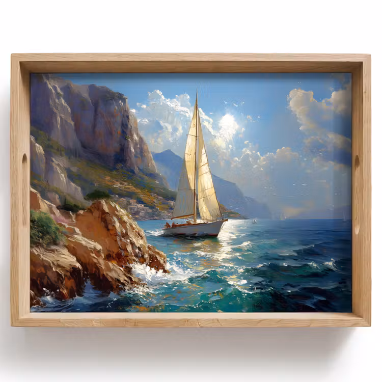 Tray - Sailing ship - Sea - Rocks - Clouds — 1
