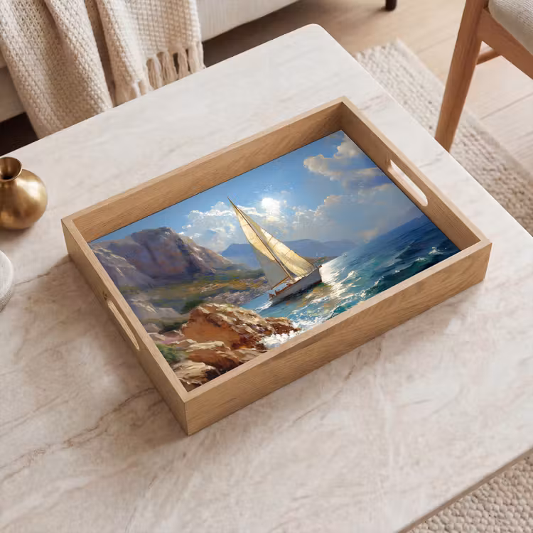 Tray - Sailing ship - Sea - Rocks - Clouds — 2
