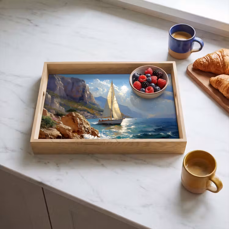 Tray - Sailing ship - Sea - Rocks - Clouds — 3