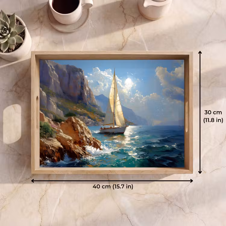 Tray - Sailing ship - Sea - Rocks - Clouds — 7