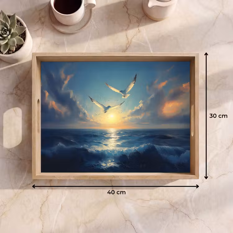 Tray - Seagulls - Sea - Clouds -Blue — 8