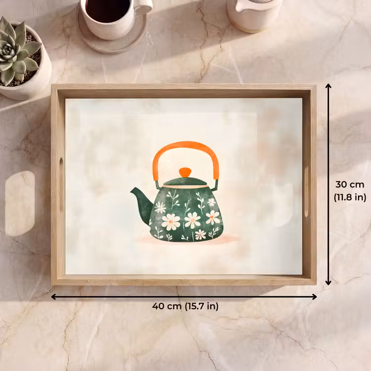 Tray - Teapot - Green - Flowers - Orange — 7