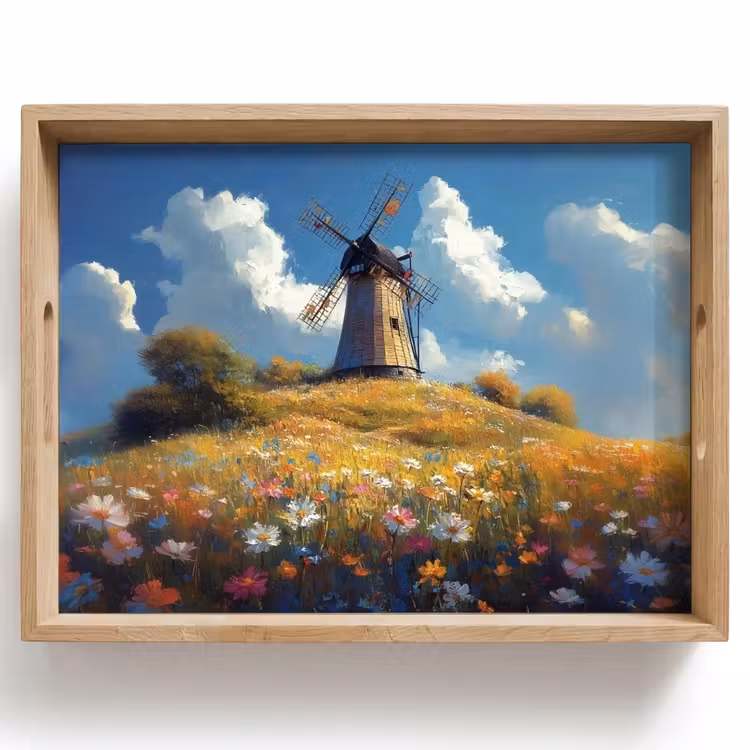 Tray - Windmill - Hill - Flowers - Colorful — 1